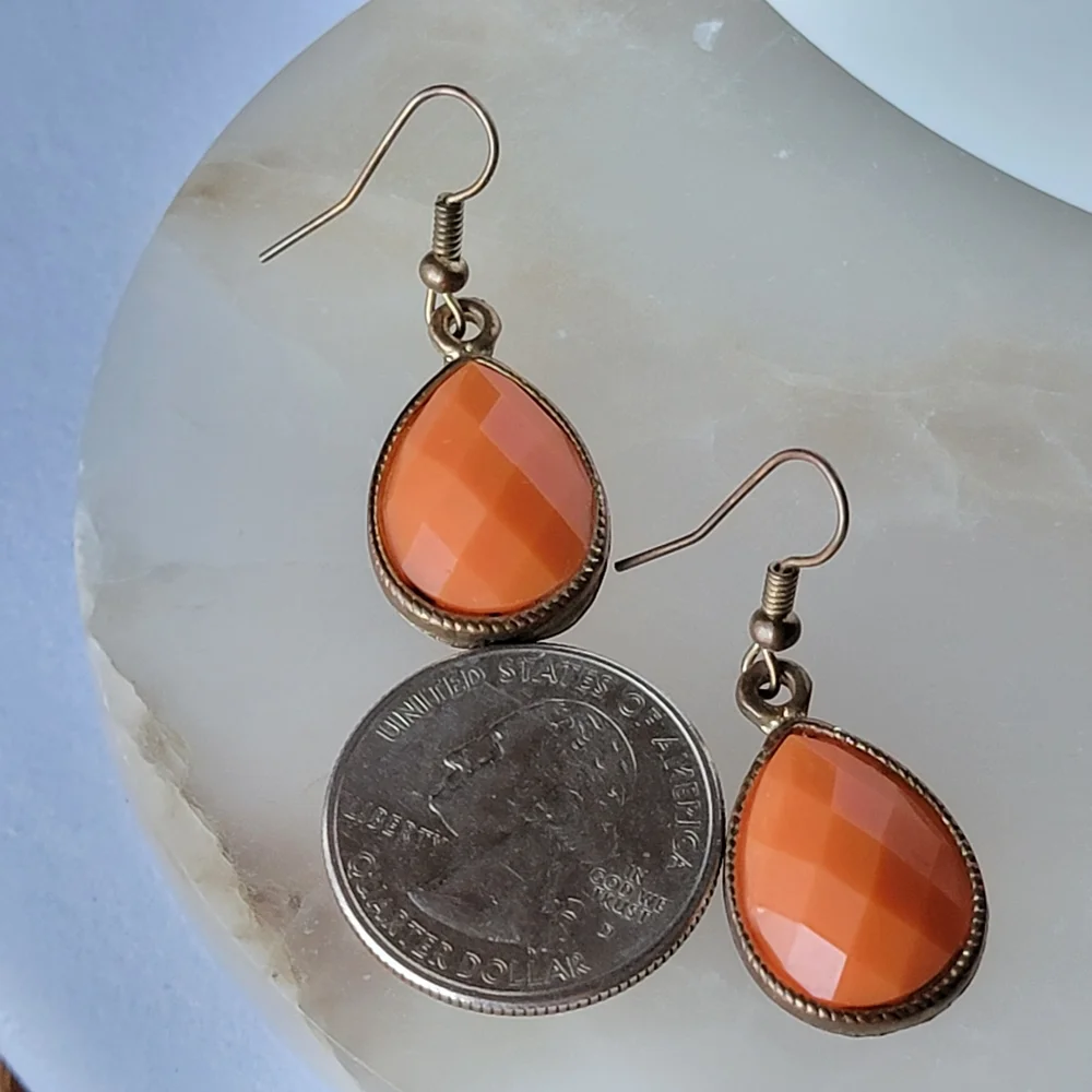 Faceted Teardrop Earrings Orange